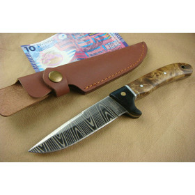 PAUL KNIGHT –ZEBRA GRAIN FIXED KNFIE WITH LEATHER SHEATH RARE SHADOW WOOD HANDLE UDTEK00383