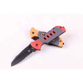 UTS four eyes folding knife T head red color half serrated blade knife UD402057