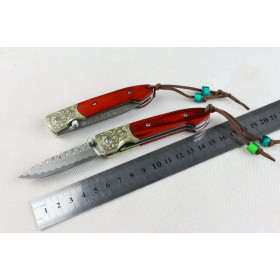 Damascus Red Tan chariot folding knife UD402204