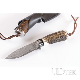 New Damascus blade antler hunting knife UD402276