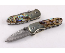 Damascus Small abalone pure copper folding knife UD403386
