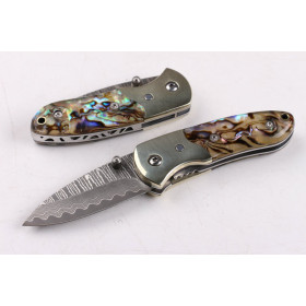 Damascus Small abalone pure copper folding knife UD403386