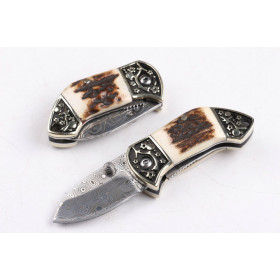 US Andy Swiss powder Damascus blade pocket knife with antlers handle UD404406