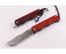Red Wave Damascus steel blade material no lock folding knife UD404436