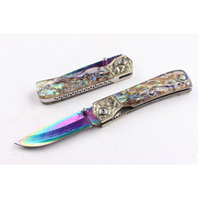 Damascus blade material Silk color Abalone handle folding knife with Titanium coated surface UD404442