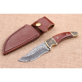 Rose pattern Damascus steel hunting knife UD404517