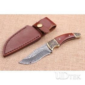 Rose pattern Damascus steel hunting knife UD404517