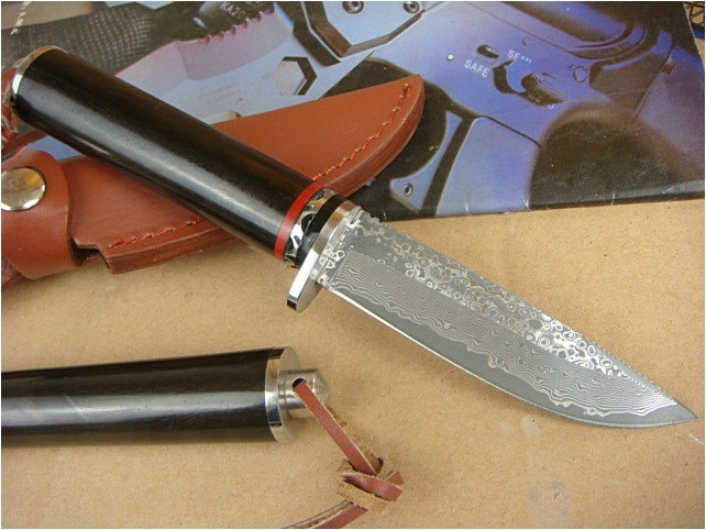 oem damascus steel black ebony penknife fixed blad